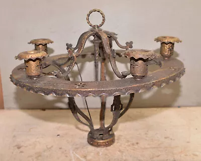 Antique Gothic Chandelier Medievel Hammered Brass Bronze Collectible Light Lamp • $199.99