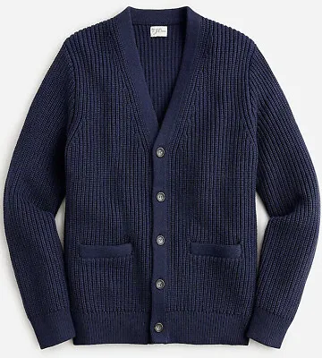 NWT J Crew Heritage Cotton Shaker Stitch Chunky Knit Cardigan Sweater Navy Blue • $119.99