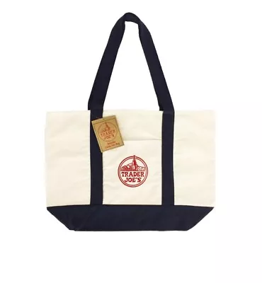 Trader Joe's Reusable Canvas Eco Tote Bag Heavy Duty Bag Blue White Brand NEW • $7.99