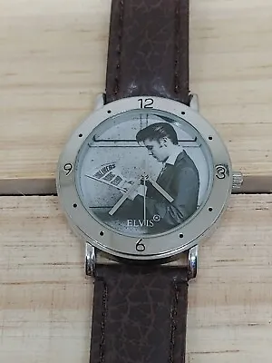 Authentic Elvis Presley Watch Silver Tone Brown Leather Band 2002 • $23.99