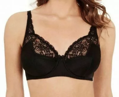 Charnos Superfit Bra Black 36B Underwired Unpadded Full Cup Coverage Lace 131 • £19.89