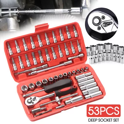 $20.99 • Buy 53PCS Deep Socket Set Metric Wrench CRV 1/4  Drive Flexiable Extension Bar Tools