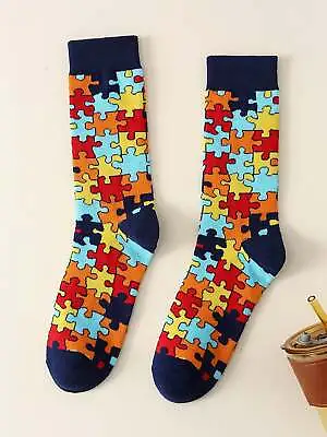 Puzzle Pattern Crew Socks Silly Socks For Men Funky Socks Funny Socks Novelty • $6.33