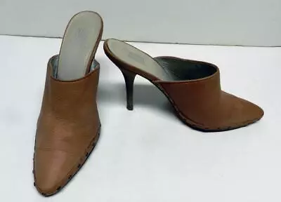 PELLE MODA LADIES LEATHER MULES SZ-9M TAN COLOR HIGH HEELS -45 H • $21.99