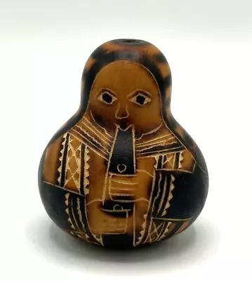 Hand Carved & Painted Gourd Peruvian Maraca Folk Art 2.75”  Musical Man Figure • $5.98