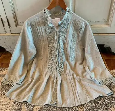 XL New Boutique Boho Grey Lace 3/4 Sleeve Summer Top Blouse Womens Size X-LARGE • $58.50