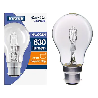 £10.95 • Buy 5 X Status 42w = 55w BC B22 GLS Energy Saving Halogen Eco Light Bulbs 
