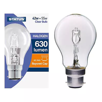 £4.64 • Buy 5 X Status 42w = 55w BC B22 GLS Energy Saving Halogen Eco Light Bulbs 