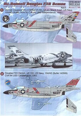 Print Scale Decals 1/48 DOUGLAS F3H DEMON U.S. Navy Jet Fighter Part 1 • $9.99