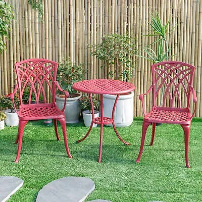 3 Pcs Bistro Set Pink Table 2 Chairs Outdoor Patio Furniture Weather Resistant • $244.39