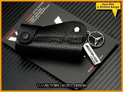 Mercedes AMG Genuine Leather Key Holder Key Case Ring AMG Logo Emblem (#1558) • $34.99