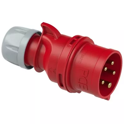 32Amp 5Pin Red Plug  IP44  3P+N+E  PCE 025-6 | Splash-proof Three Phase 415V • £12.95