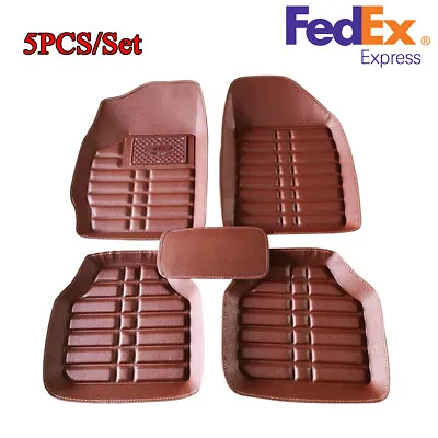 $33.99 • Buy 5PCS Car Floor Mats Front & Rear Liner Waterproof All Weather Brown PU Leather