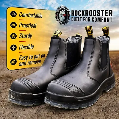 ROCKROOSTER Work Boots 6 Inch Steel Toe Slip On Safety Oiled Leather Shoes • $99.99
