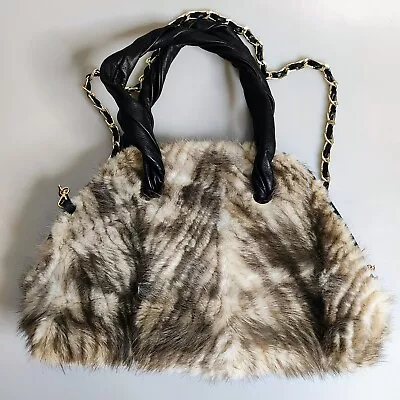 PAOLO MASI Italy Mink Fur & Leather Purse Handbag Tote Twist & Shoulder Stap • $209.24