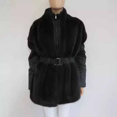 Blumarine Black Belted Down Puffer Jacket W/Black Mink Detachable Vest 44/ US 8 • $1150