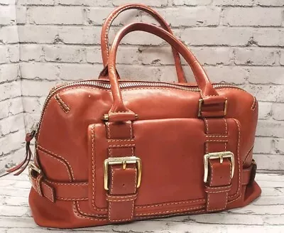 Vintage 90’s Michael Kors Satchel Duffle Leather Handbag Buckles Burnt Orange • $115