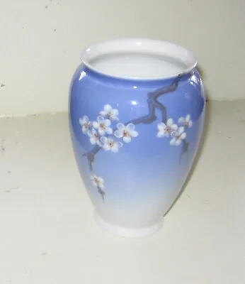 Vintage B & G Denmark Copenhagen Blue Porcelain Vellum Vase - Blooming Cherry • $25