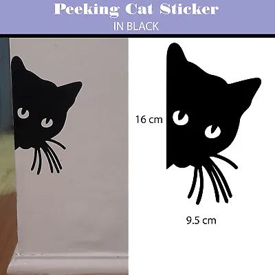 Cat Peeping Sticker Kitten Door Car Van Vinyl Decal Wall Art BLACK  • £1.99