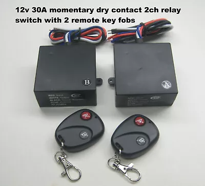 12V 30A 2 Channel MOMENTARY Dry Contact Relay Switch W/2 Remote Key Fob RP301M • $34