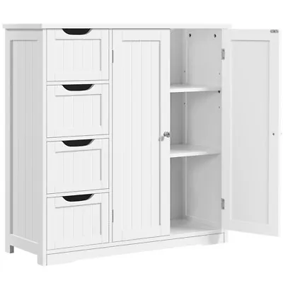 $139.89 • Buy Storage Cabinet, Bathroom Large Wooden Organizer With 4 Drawers & 2 Doors, White