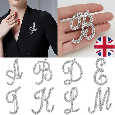 £4.74 • Buy 26 Letters Crystal Rhinestone Alphabet Brooch Pin Wedding Women Jewelry Gift UK