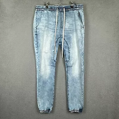 Pacsun Pants Mens Large Blue Denim Jogger Elastic Waist Drawstring Faded 35X30 • $24.77