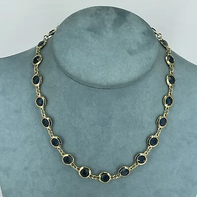 £10 • Buy M&S Bezel Set Necklace Blue Glass Crystal Gold Plated Round 19”