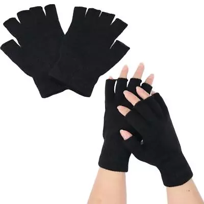 Winter Fingerless Gloves Open Finger Black Soft Warm Knitted Glove Unisex • $5.90