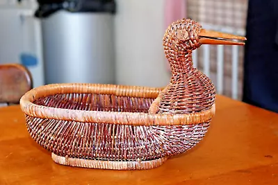£14.99 • Buy Vintage Wicker Work Duck Shaped Egg Basket Eggs Fruit 10  Storage Tray
