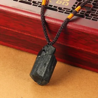 Black Tourmaline Pendant Healing Reiki Lucky Raw Crystal Men Women Necklace Gift • $9.88