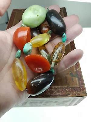 Unusual Vtg Colorful Chunky Resin & Turquoise Statement Necklace 18 -Buy3Shipfre • $12.50