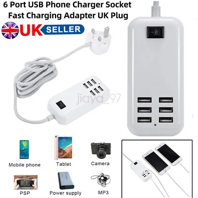 Multi 6 Port USB Phone Charger Socket Fast Charging Adapter UK Plug & 1.5m Cable • £7.99