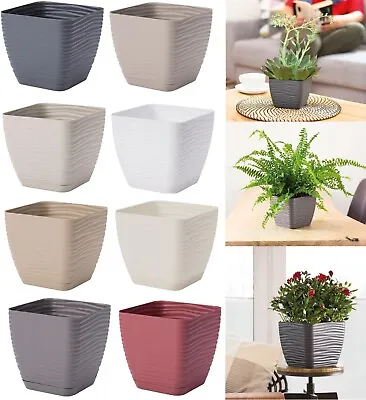 £4.99 • Buy Plant Pot Flowerpot Square Plastic Modern Decorative Small Medium Large 8 Colour
