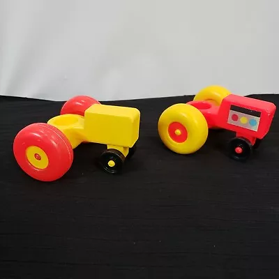 2 Vintage Fisher Price Little People Yellow Tractors Red Yellow  1970s 1980s • $9.60