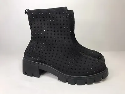 Mudd Chunky Black Rhinestone Slip On Stretch Boots Size 11 Sylive • $34.99