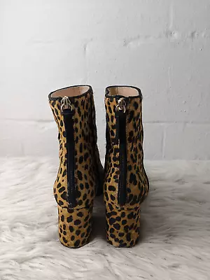 J. Crew Sadie Leopard Calf Hair Ankle Boots Womens 7.5 Chunky Block Heel • $33.54