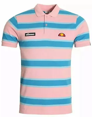 Ellesse Marono Striped Pique Polo Light Pink/Blue Shirt Men's Size Large NWT • $27.99