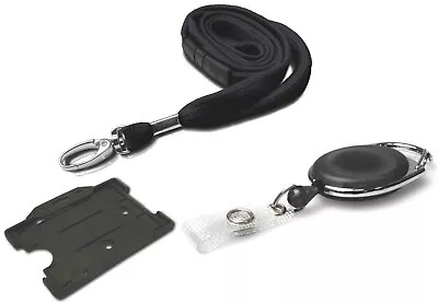 ID Neck Strap Lanyard ID Card Holder & Retractable Reel Pass Badge Holder Black • £127.02