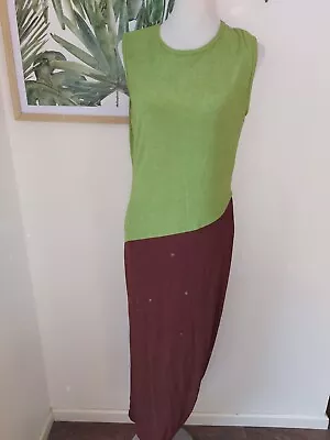 Vintage CHARLIE BROWN Retro Maxi Sz 14 Colourblock Sleeveless Green Stretch Vtg • $23.70