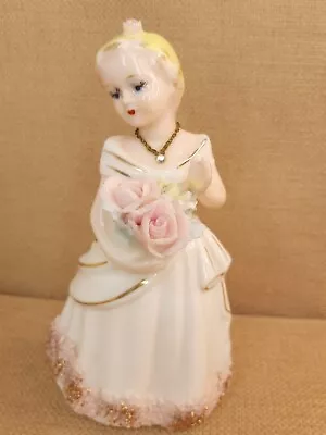 Vintage Napco Figurine #164305 Blond Girl Pink Roses Spaghetti Trim Jewels Japan • $16.99