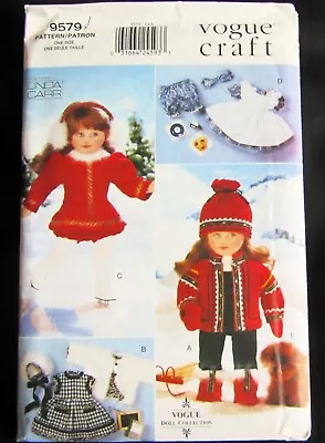 Vintage VOGUE CRAFT #9579 Winter Wardrobe Pattern 18  Doll Coat Mittens UNCUT FF • $14.49