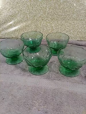 Vintage Green Depression Glass  Dessert Dish Set Of 5 • $30