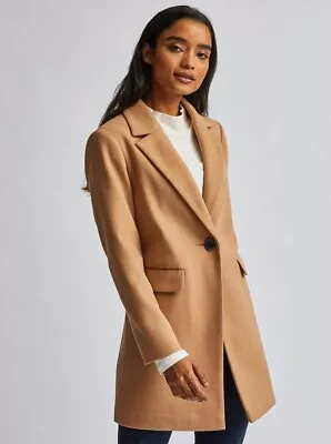 Dorothy Perkins PETITE Tan Brown Camel Winter Coat Size UK 8 Bnwt • £17