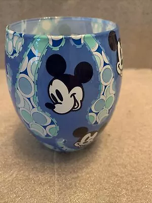 Disney Parks Mickey Mouse Glow Candle Blue White Wax Candle 8 Oz Glass • $18