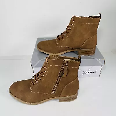 NEW Xappeal Boots Womens 10 Lace Zip Up Laci Brown Combat Ankle Booties 122719 • $28.99