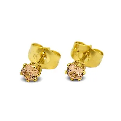 Tiny 9ct Gold Filled Womens Stud Earrings Girls 4mm Champagne 6 Claws 9k GF • £9