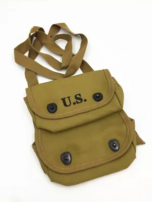 WW2 US ARMY USMC Two Pocket POUCH CANVAS BAG HIGH QUALITY REPLICA WITH HOOK NEW • $28.99