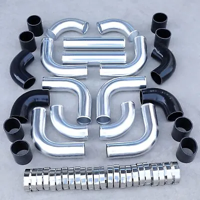 12Pc Universal 2.5  Intercooler Piping Kit +T-Bolt Clamps + Blk Silicone Coupler • $113.99