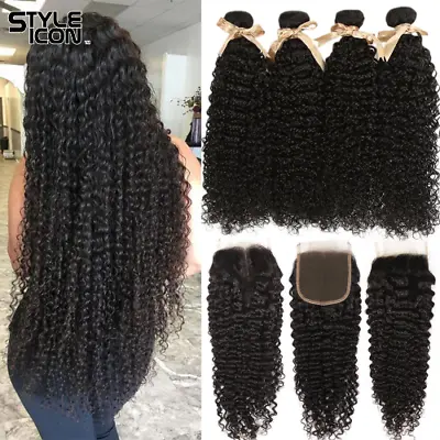 Malaysian Kinky Curly Human Hair Bundles With Closure 3 Bundles Curly Bundles • $320.97